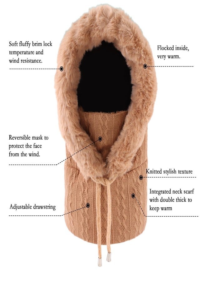 OMUKY Balaclava Hats for Women Cold Weather Thick Fluff Hats Adult Neck Face Cover Cap Ski Mask Neck Warmer(Khaki) - Image 4